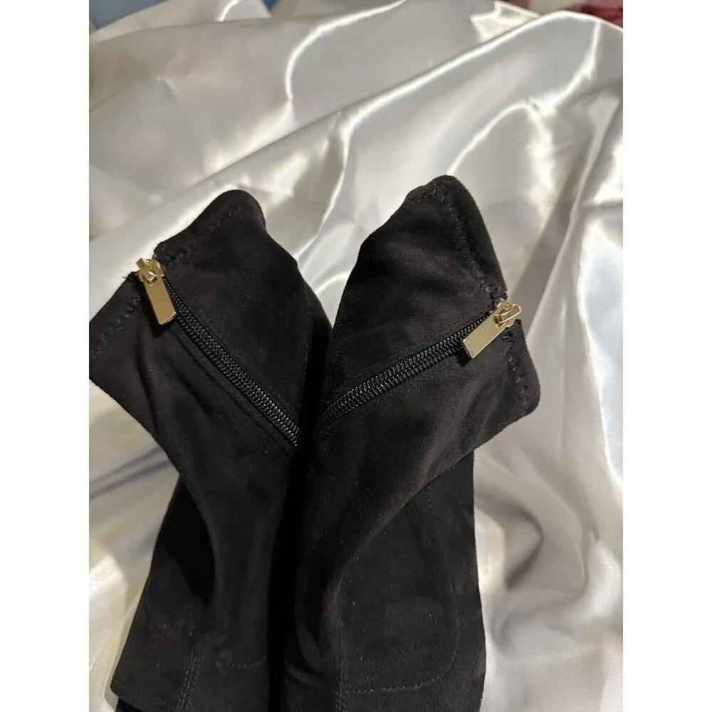 Rogue Suede Peep Toe Black Booties Size 7